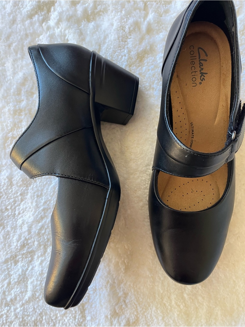 Clarks Black Mary Jane Block Heel Pumps
